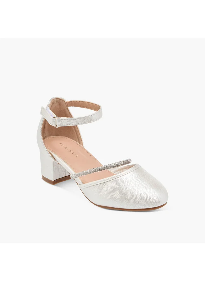 Flora Bella By Shoexpress Girls Embellished Block Heel Shoes with Hook and Loop Closure