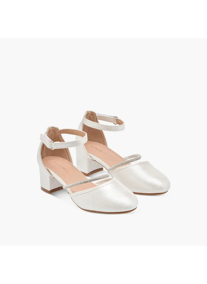 Flora Bella By Shoexpress Girls Embellished Block Heel Shoes with Hook and Loop Closure