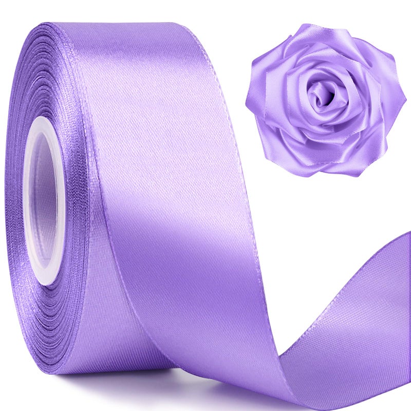 Mauproy 1-1/2 Inch Wide Lavender Purple Satin Ribbon  50 Yards Solid Polyester Fabric Ribbon For Roses Making  Gift Wrapping  Christmas  Wedding Decorations  Crafts  Bows - Image 1