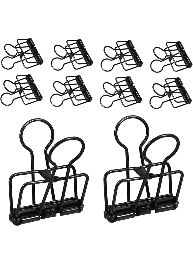 10pcs Hollow Metal Binder Clips for Paper Organization – Long Tail Lightweight Black Spring Clamps for Documents, Invoices, Crafts, Ideal for Office, School, and Home Use (Black)