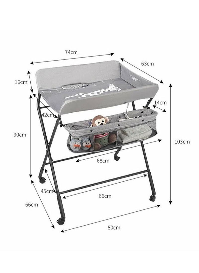 Portable Baby Changing Table Folding with Wheels and Storage Bag Diaper Station Nursery Organizer for Infant