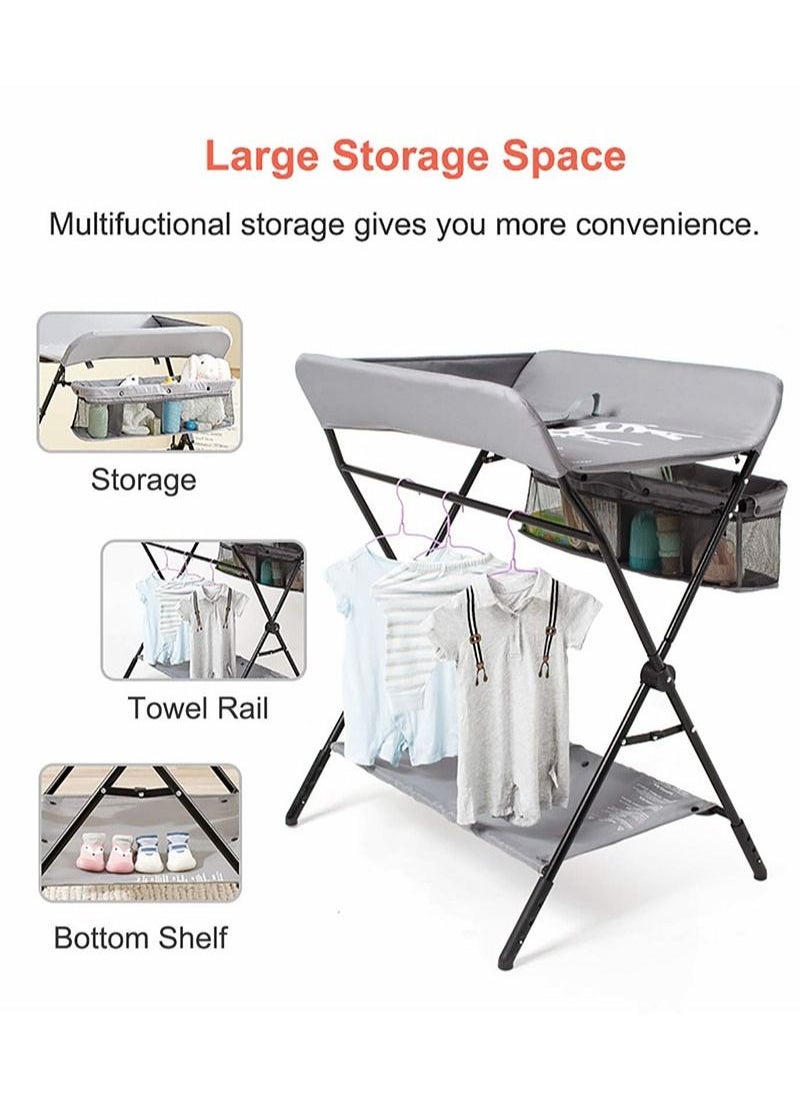 Portable Baby Changing Table Folding with Wheels and Storage Bag Diaper Station Nursery Organizer for Infant