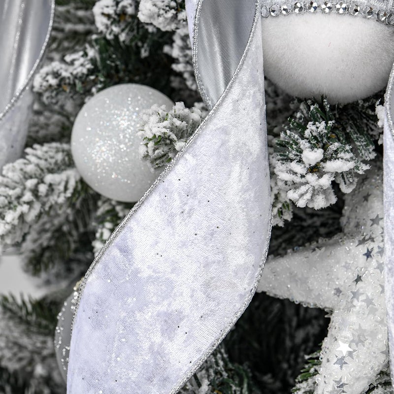 BUVANE Christmas Tree Topper,48x13 Inches Velvet Toppers Bow,Large Decorative Bows for Christmas Decoration (Silver) - Image 4