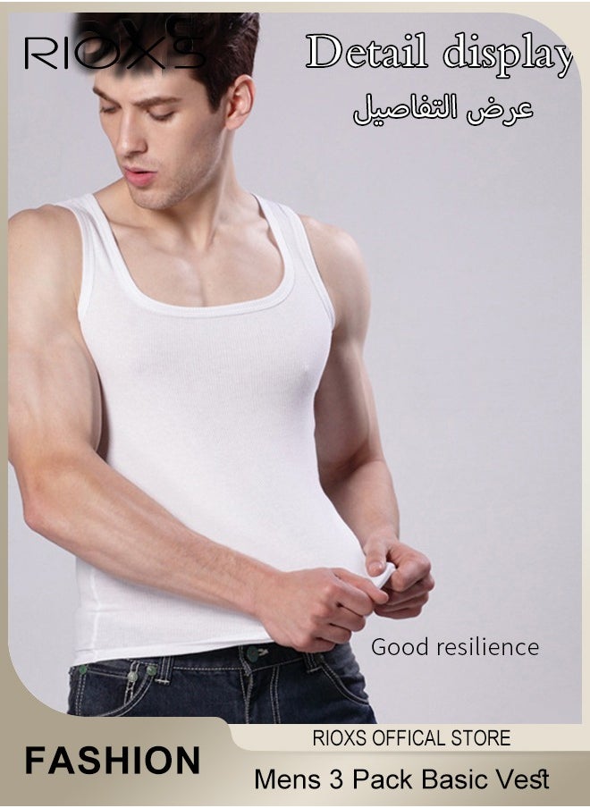RIOXS Men's 3-Pack Basic Workout Tank Top Set Athletic Muscle Tops Bodybuilding Quick Dry Sleeveless Vest  - Image 2