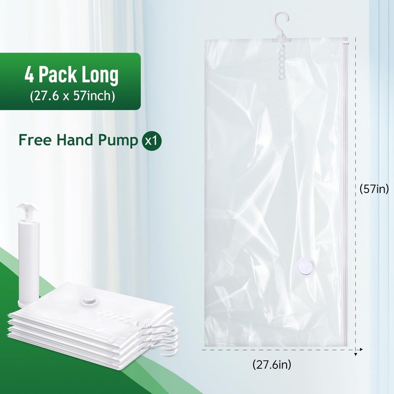 Brodi Hanging Vacuum Storage Bags For Clothes With Hand Pump,Coat Storage Bag Hanging,Vacuum Bags For Clothes,Space Saver Vacuum Storage Bags,Garment, Clothing, Dress, Suit, Long Coat, Jacket(Long 4 Packï¼‰ - Image 2