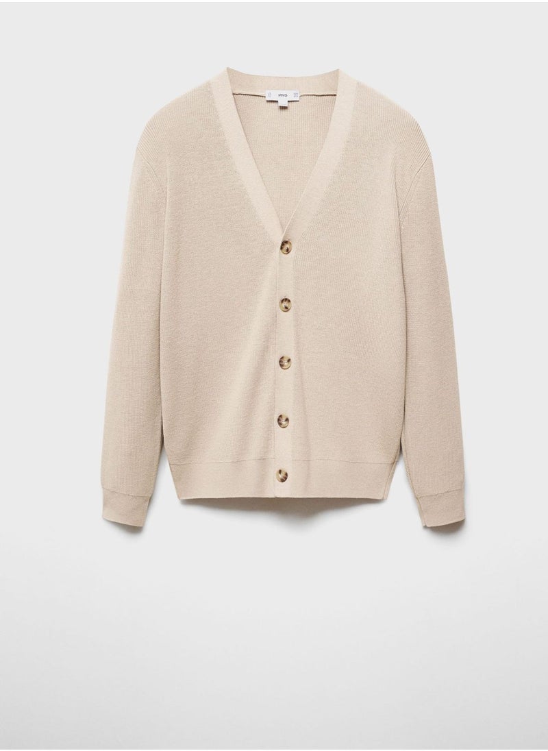 Mango Man - Button Detail Ribbed Cardigan - Image 1