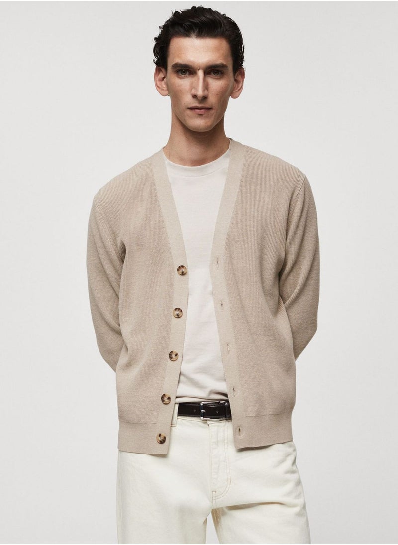 Mango Man - Button Detail Ribbed Cardigan - Image 1