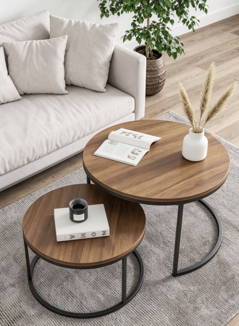Shangxing Central coffee table set (2 pieces). nested design, round central coffee table, modern side table,metal legs. suitable for living room. - Image 2