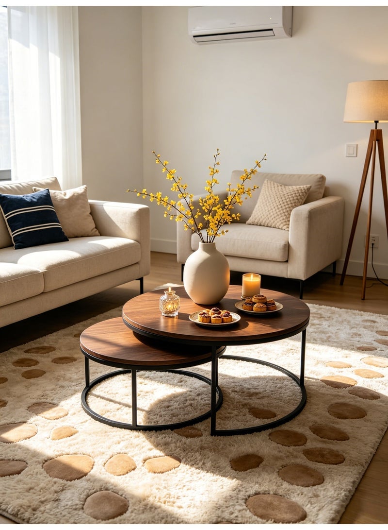 Shangxing Central coffee table set (2 pieces). nested design, round central coffee table, modern side table,metal legs. suitable for living room. - Image 1