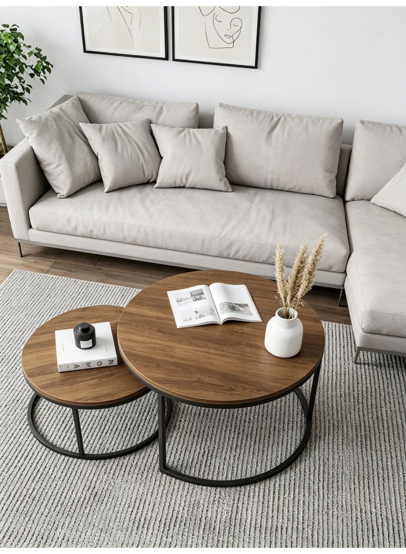 Shangxing Central coffee table set (2 pieces). nested design, round central coffee table, modern side table,metal legs. suitable for living room. - Image 3
