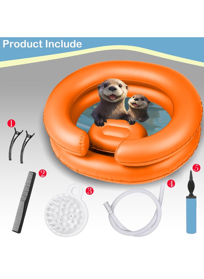 LAMAY Inflatable Hair Washing Tray for Sink at Home, Portable Shampoo Basin, Inflatable Shampoo Bowl Bed Washing Basin for Elderly, Disabled, Injured, Pregnant etc(Orange) - Image 2