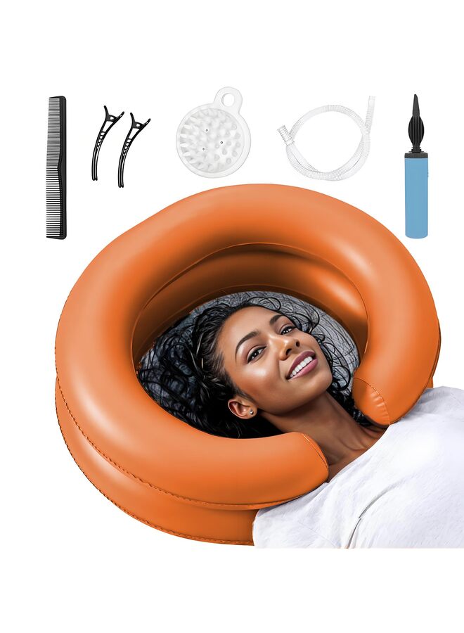 LAMAY Inflatable Hair Washing Tray for Sink at Home, Portable Shampoo Basin, Inflatable Shampoo Bowl Bed Washing Basin for Elderly, Disabled, Injured, Pregnant etc(Orange) - Image 1