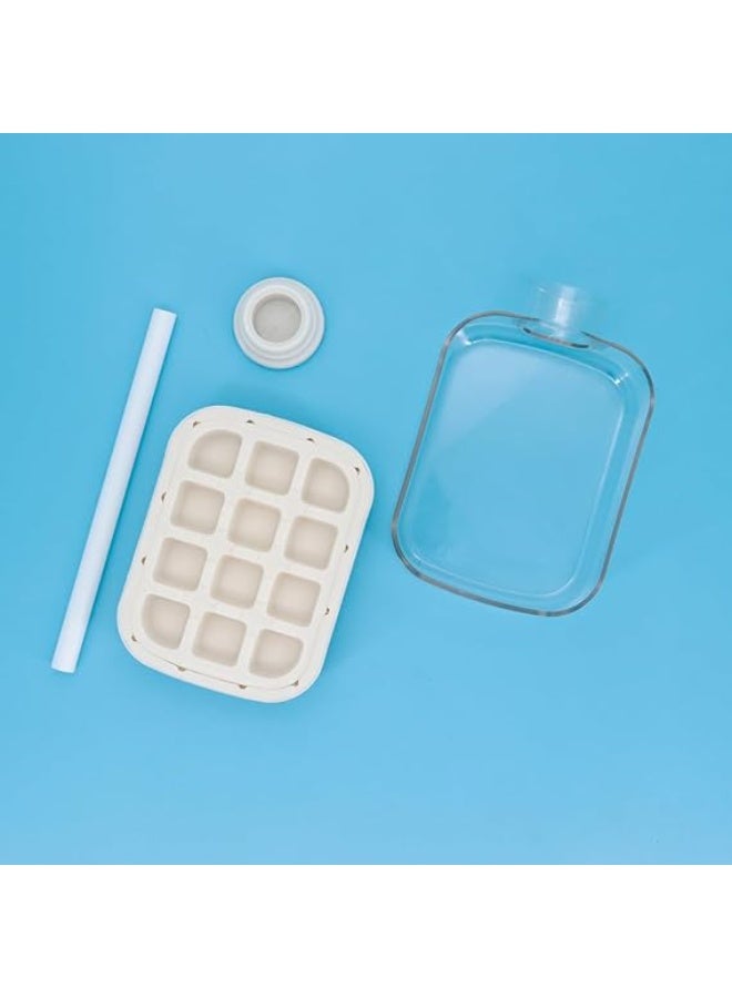 Ice Cube Bottle with Straw,2 in 1 Water Bottle Ice Cube Tray with Lid and Bin,Ice Cube Making Bottle for Home Outdoor Office Ice Making Freezer Coffee Juice Beverages (Pink 500) - Image 5