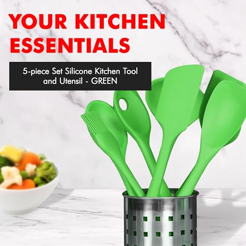 Chef Craft Premium Silicone Kitchen Tool and Utensil Set, 5 Piece, Green - Image 2