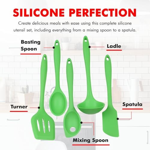 Chef Craft Premium Silicone Kitchen Tool and Utensil Set, 5 Piece, Green - Image 4