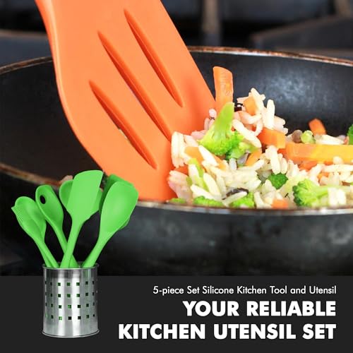 Chef Craft Premium Silicone Kitchen Tool and Utensil Set, 5 Piece, Green - Image 5