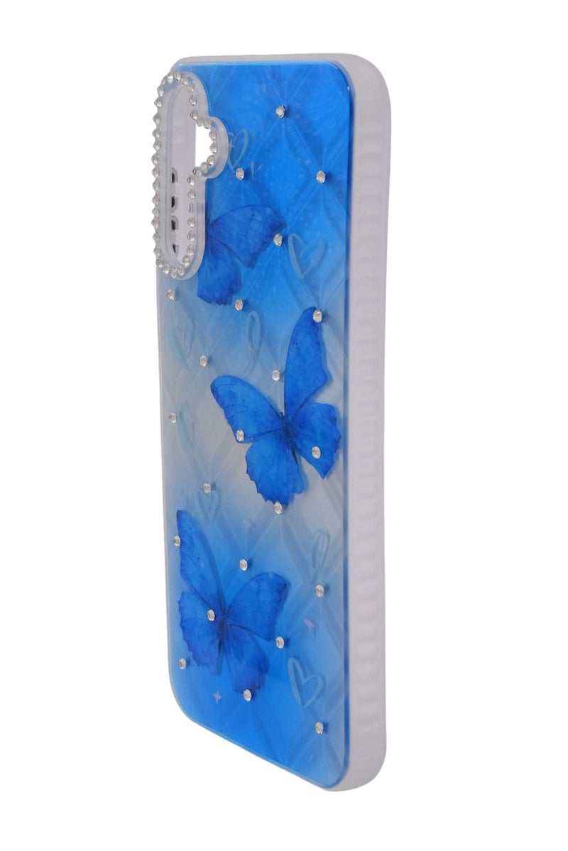 CFS TPU Butterflies Printed Back Cover Case with Rhinestone Camera Border For Samsung Galaxy A15 - Blue Transparent - Image 3