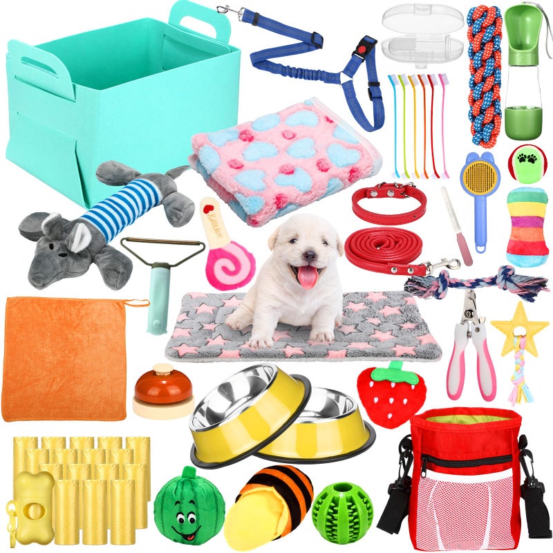 Abbylike 50 Pcs Puppy Supplies Starter Kit for Small Dogs Puppy Essentials Includes Leash, Bowls, Teeth Brushes, Water Bottle, and More Accessories for Dogs Pet Day Welcome Gift(Colorful) - Image 1
