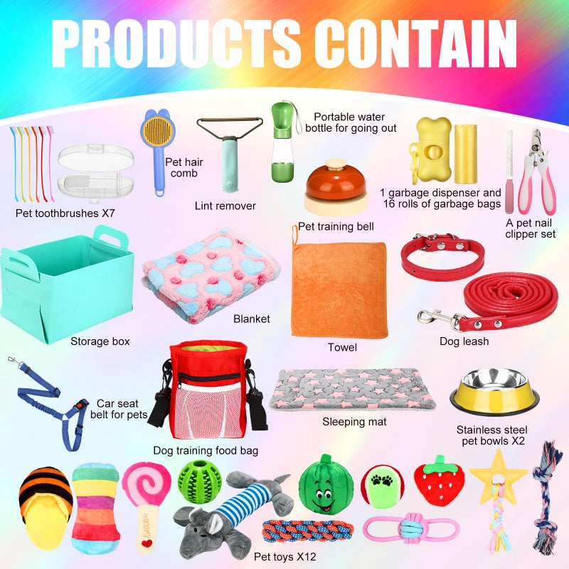 Abbylike 50 Pcs Puppy Supplies Starter Kit for Small Dogs Puppy Essentials Includes Leash, Bowls, Teeth Brushes, Water Bottle, and More Accessories for Dogs Pet Day Welcome Gift(Colorful) - Image 2