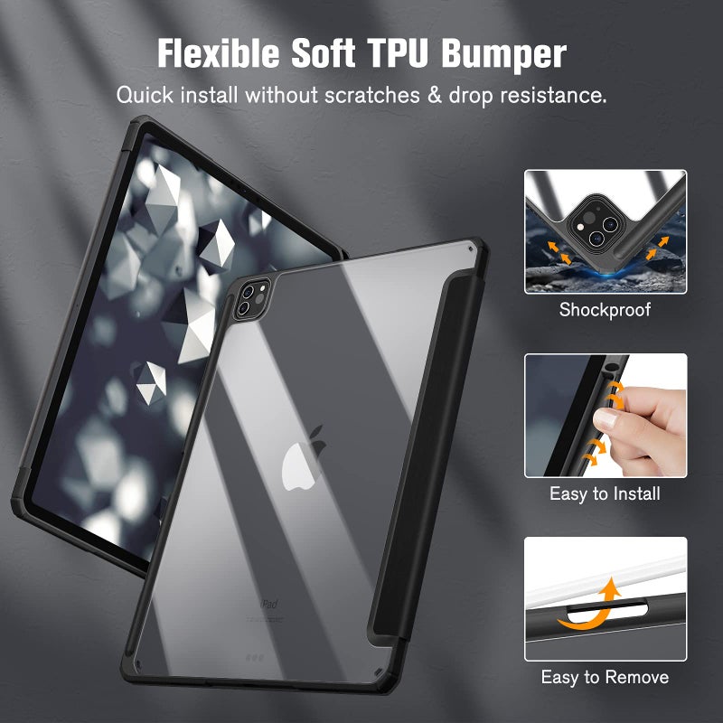 Fintie Hybrid Slim Case for iPad Pro 12.9-inch 6th Generation 2022, [Built-in Pencil Holder] Shockproof Cover w/Clear Transparent Back Shell, Also Fit iPad Pro 12.9" 5th/4th/3rd Gen, Composition Book - Image 4