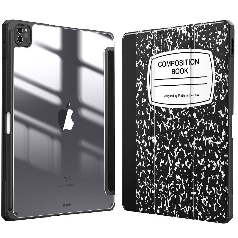 Fintie Hybrid Slim Case for iPad Pro 12.9-inch 6th Generation 2022, [Built-in Pencil Holder] Shockproof Cover w/Clear Transparent Back Shell, Also Fit iPad Pro 12.9" 5th/4th/3rd Gen, Composition Book - Image 1
