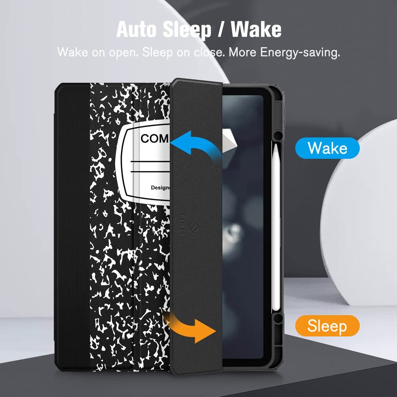 Fintie Hybrid Slim Case for iPad Pro 12.9-inch 6th Generation 2022, [Built-in Pencil Holder] Shockproof Cover w/Clear Transparent Back Shell, Also Fit iPad Pro 12.9" 5th/4th/3rd Gen, Composition Book - Image 3