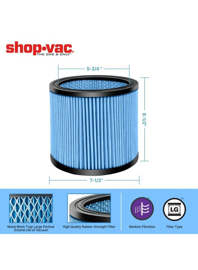 SHOPVAC High Performance 90350/90304/90344 Cartridge Filter, Fits most 4-16 Gallon Shop-Vac Wet/Dry Vacuums, High Efficiency Nanofiber Filtration Paper, Reusable, 1 Pack - Image 2