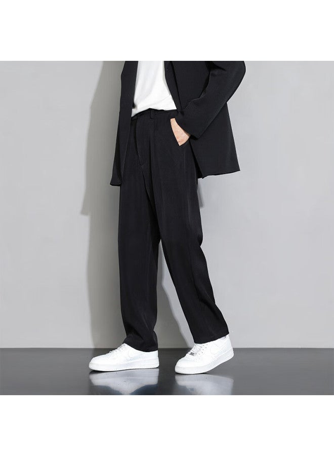 Foss Phil Men's Casual Pants, Spring And Summer Loose Straight-leg Trousers, Draping Wide-leg Pants, Sports Dress Pants, Black, 4XL - Image 1