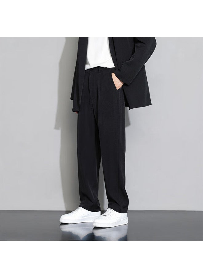 Foss Phil Men's Casual Pants, Spring And Summer Loose Straight-leg Trousers, Draping Wide-leg Pants, Sports Dress Pants, Black, 4XL - Image 5
