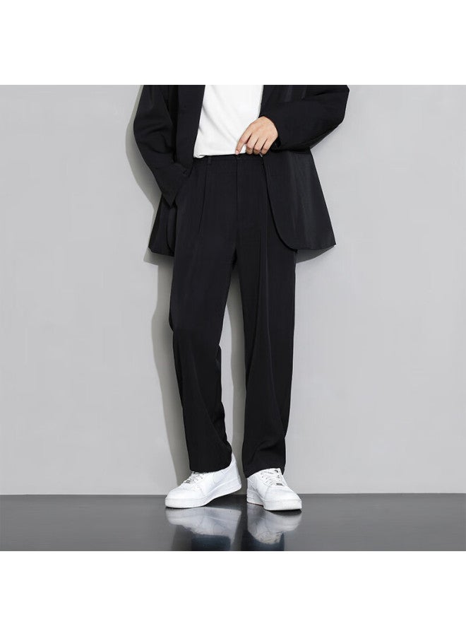Foss Phil Men's Casual Pants, Spring And Summer Loose Straight-leg Trousers, Draping Wide-leg Pants, Sports Dress Pants, Black, 4XL - Image 4