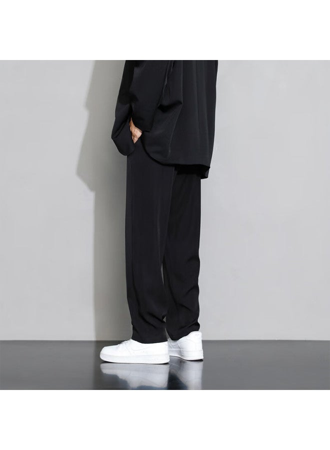 Foss Phil Men's Casual Pants, Spring And Summer Loose Straight-leg Trousers, Draping Wide-leg Pants, Sports Dress Pants, Black, 4XL - Image 2