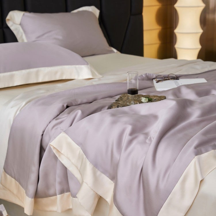 Luxury Colorblock Summer Quilt Set - Hyacinth Purple, Machine-Washable, Air-Conditioned Comfort - Image 1