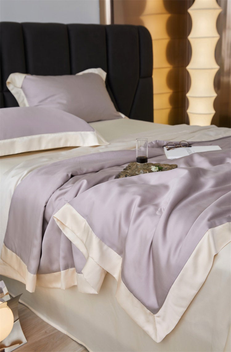 Luxury Colorblock Summer Quilt Set - Hyacinth Purple, Machine-Washable, Air-Conditioned Comfort - Image 5