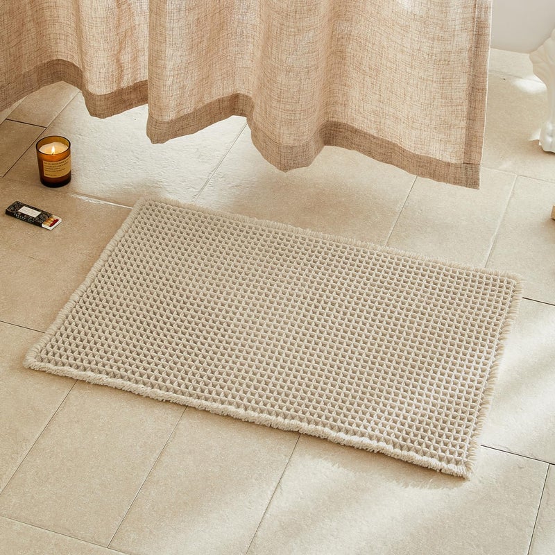 TYUU Pale Beige Bathroom Rug Waffle Bath Mat Non Slip Washable Super Absorbent Quick Dry Boho Farmhouse Bathroom Decor 30x20 Pale Beige