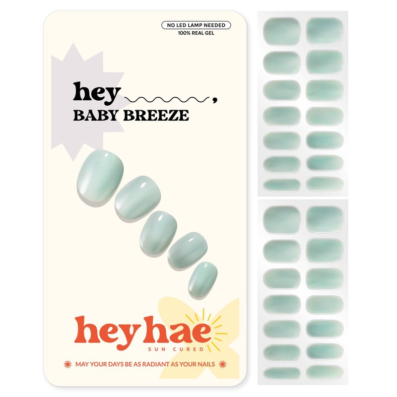 Heyhae Semi Cured Gel Nail Strips | No LED Lamp Needed | Blue, Valentines | Easy Apply & Remove, Salon Quality | Includes 28 Strips, 1 Prep Pads, Nail File & Wooden Stick - Hey, Baby Breeze - Image 1