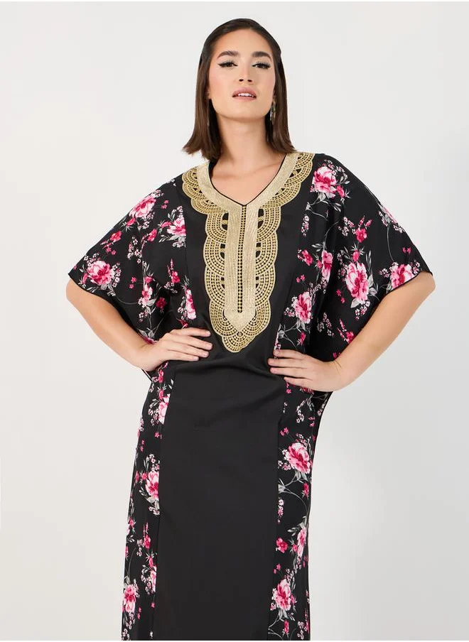 Styli Color Block Printed Kaftan with Lace Patch