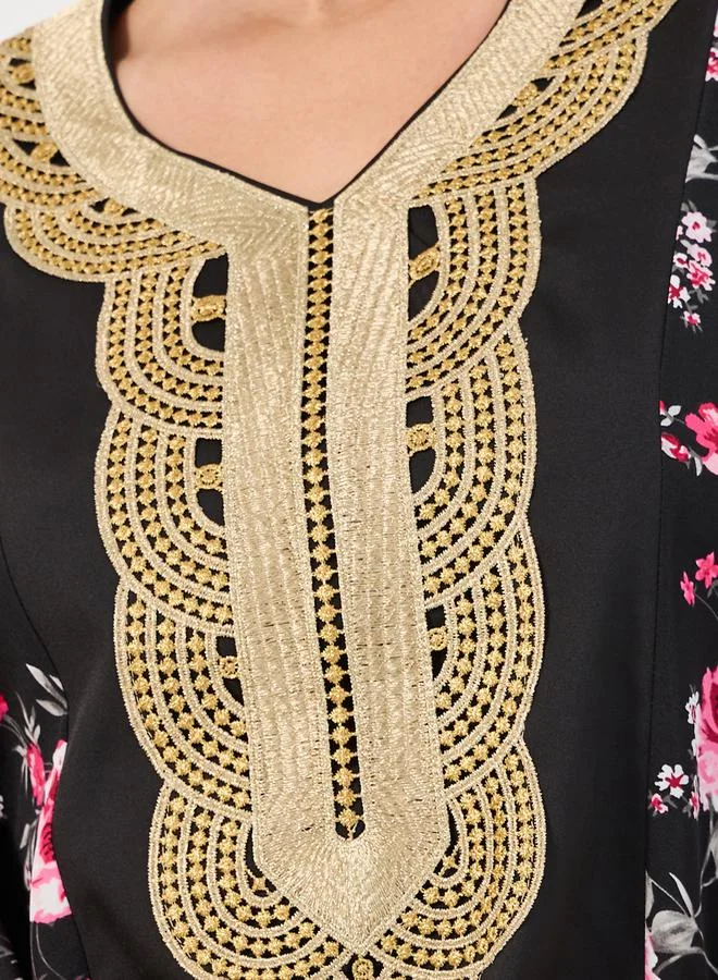 Styli Color Block Printed Kaftan with Lace Patch