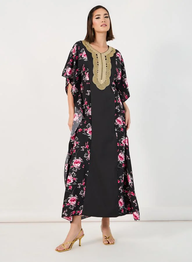Styli Color Block Printed Kaftan with Lace Patch