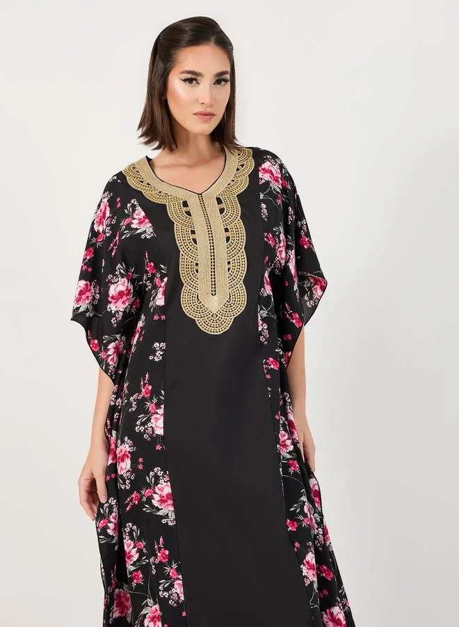 Styli Color Block Printed Kaftan with Lace Patch