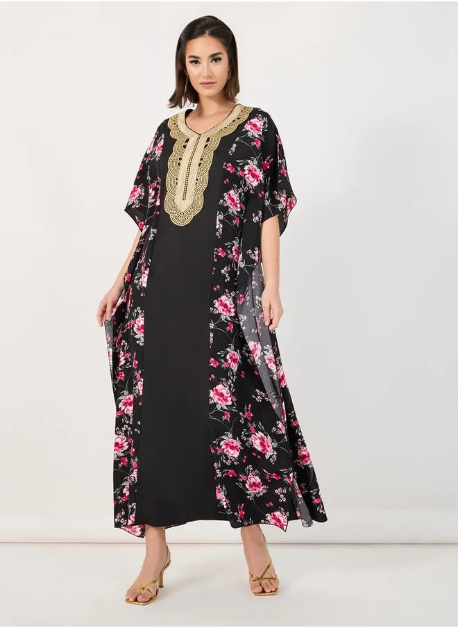Styli Color Block Printed Kaftan with Lace Patch