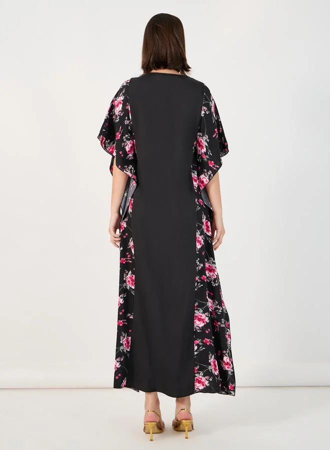 Styli Color Block Printed Kaftan with Lace Patch