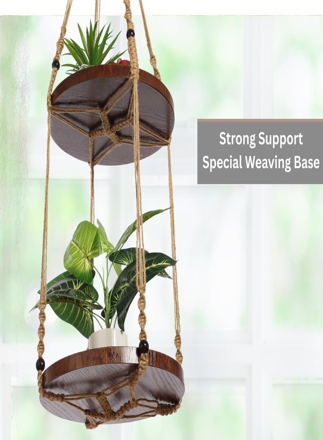 Shineloha 2 Tier Macrame Plant Hanger | Plant Hanger Indoor, Hanging Planter | Hanging Planter Shelf (Jute) (Large, 12" Shelf) - Image 2