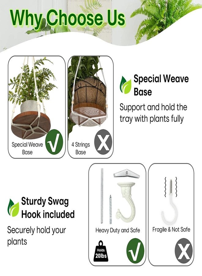 Shineloha 2 Tier Macrame Plant Hanger | Plant Hanger Indoor, Hanging Planter | Hanging Planter Shelf (Jute) (Large, 12" Shelf) - Image 3