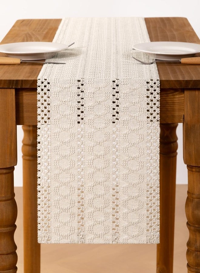 MLMC Ivory Boho Table Runner Farmhouse Macrame Woven Table Runner 36 inch Long Rustic Cotton Linen Blend Table Decor for Dinning Kitchen Wedding Bridal Shower Eveyrday Use 12x36 Inch - Image 3