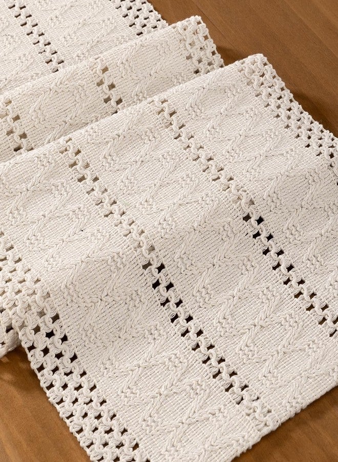 MLMC Ivory Boho Table Runner Farmhouse Macrame Woven Table Runner 36 inch Long Rustic Cotton Linen Blend Table Decor for Dinning Kitchen Wedding Bridal Shower Eveyrday Use 12x36 Inch - Image 2