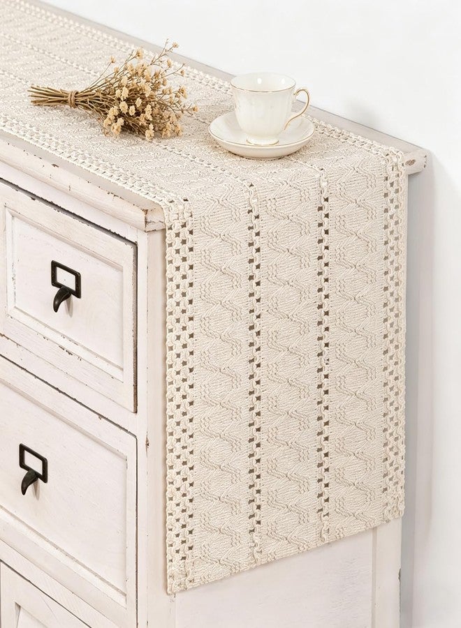 MLMC Ivory Boho Table Runner Farmhouse Macrame Woven Table Runner 36 inch Long Rustic Cotton Linen Blend Table Decor for Dinning Kitchen Wedding Bridal Shower Eveyrday Use 12x36 Inch - Image 1