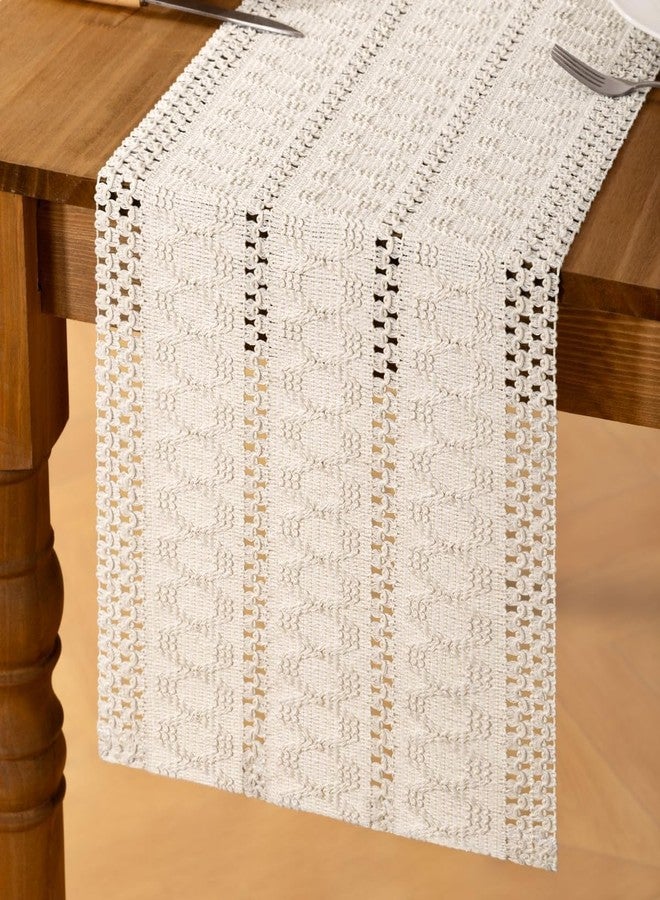 MLMC Ivory Boho Table Runner Farmhouse Macrame Woven Table Runner 36 inch Long Rustic Cotton Linen Blend Table Decor for Dinning Kitchen Wedding Bridal Shower Eveyrday Use 12x36 Inch - Image 4