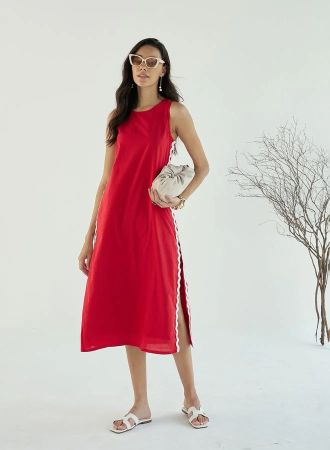 SASSAFRAS Ric Rac Lace Trim Sleeveless A-Line Midi Dress by Styli