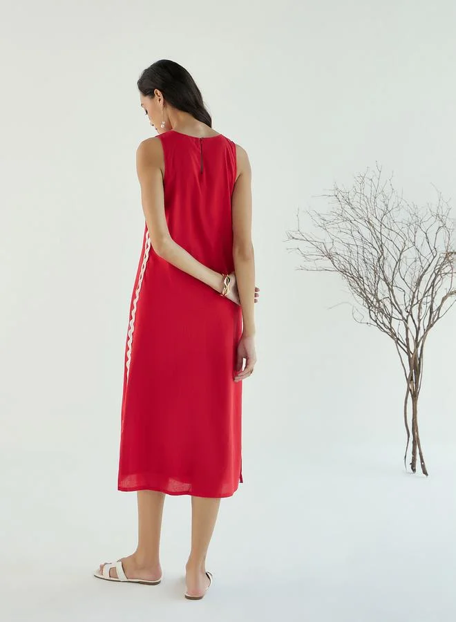 SASSAFRAS Ric Rac Lace Trim Sleeveless A-Line Midi Dress by Styli