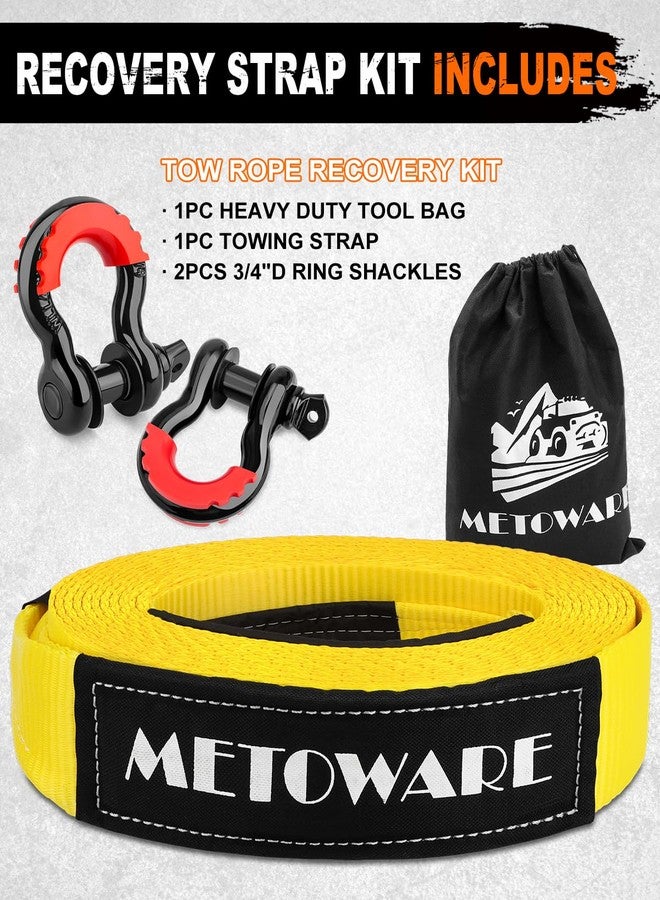 METOWARE طقم سحب شديد التحمل من ميتووير - حزام ونش لحماية الأشجار 3 بوصات × 20 قدمًا (35000 رطل) + حلقات D مقاس 3/4 بوصة (قطعتان) + حقيبة تخزين - طقم حزام سحب للشاحنات وسيارات الدفع الرباعي والمركبات الرباعية الدفع على الطرق الوعرة - Image 5